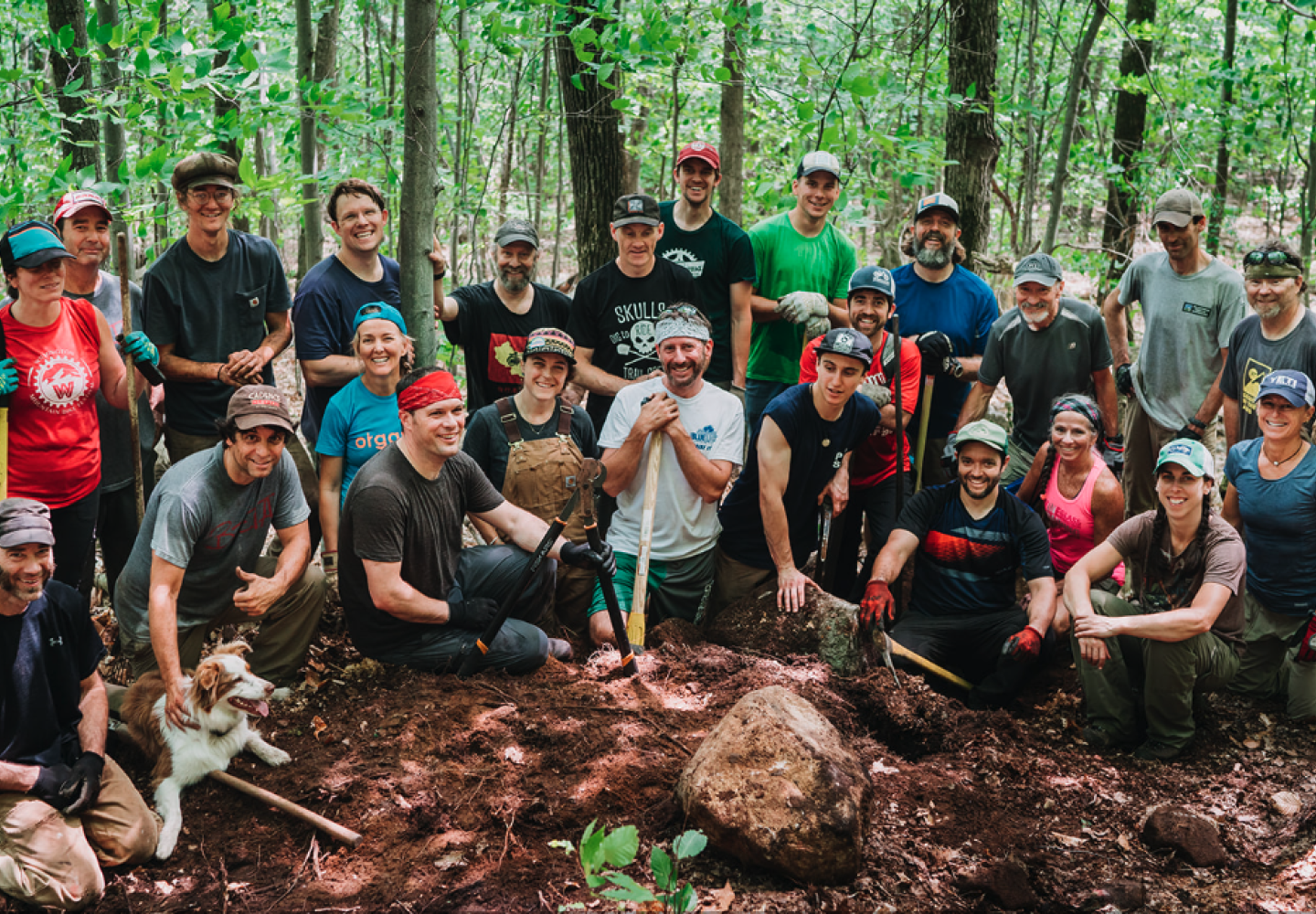 Barkeater Trails Alliance volunteers celebrate a successful dig day. 