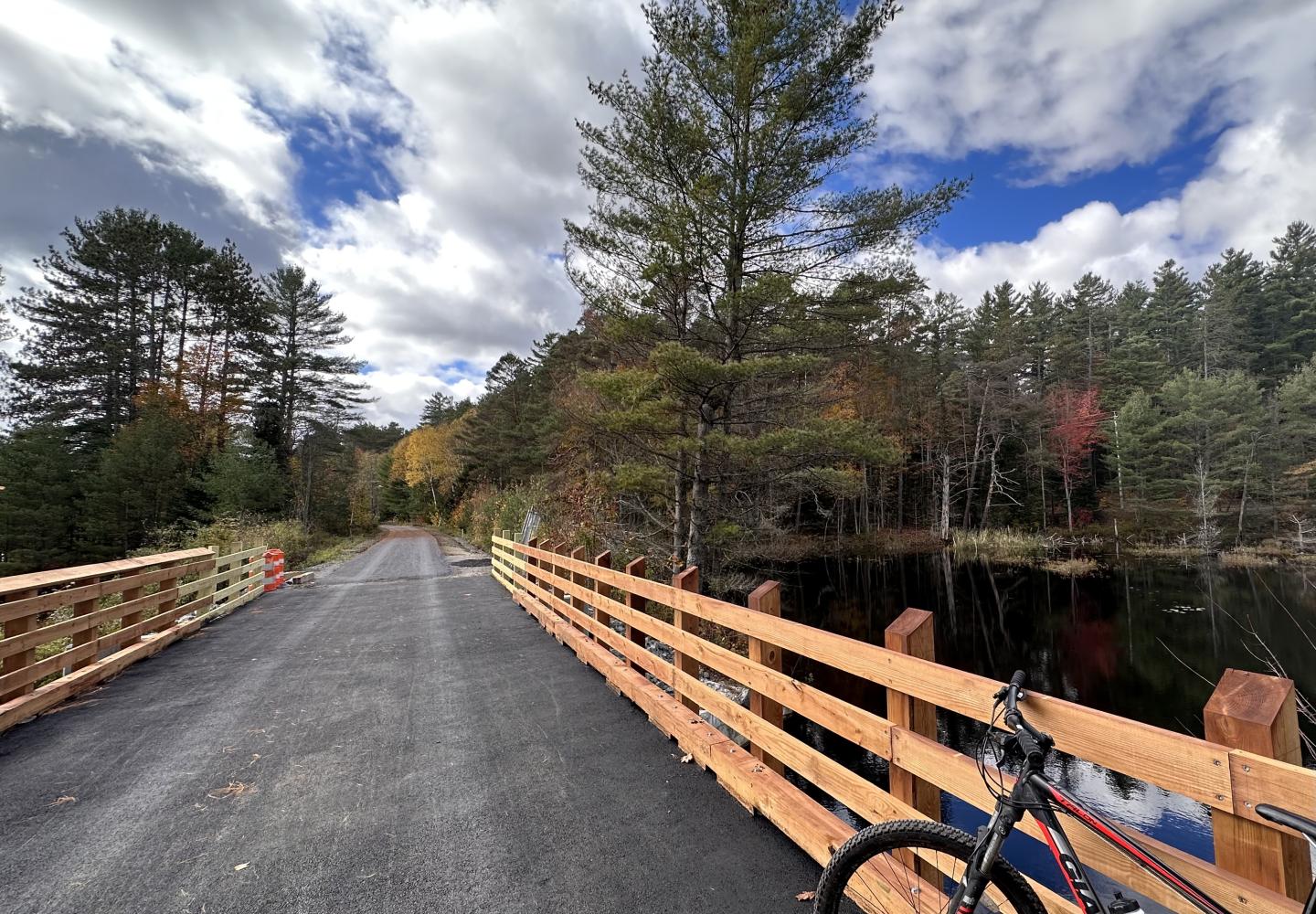 There are numerous water views on the Lake Placid to Saranac Lake section of the Adirondack Rail Trail, including this one of the Chubb River.