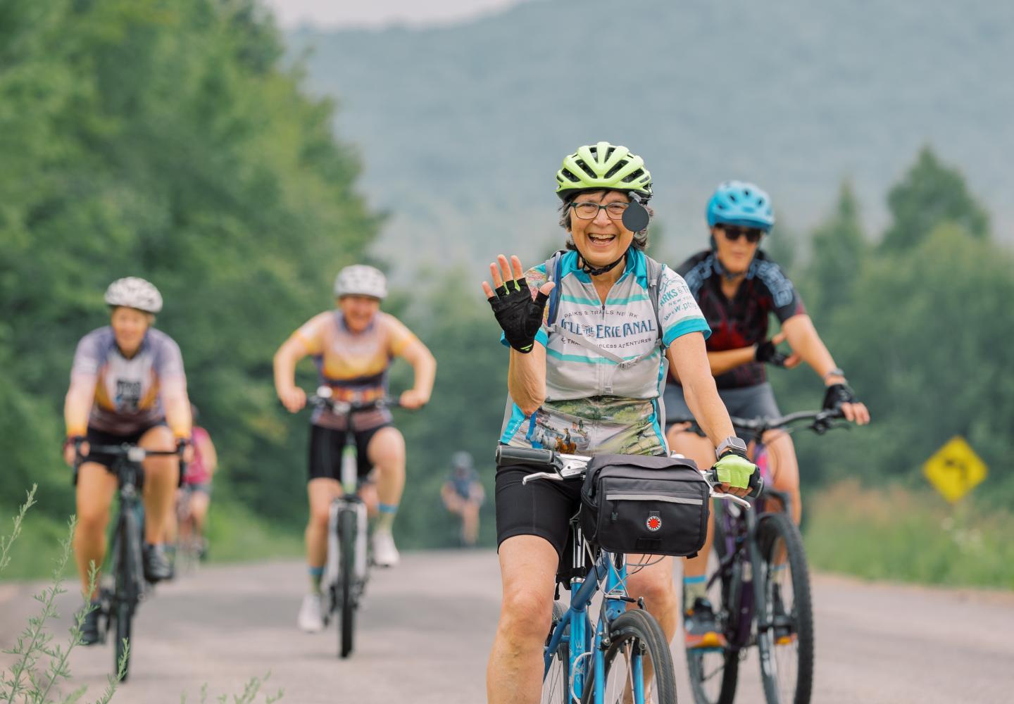 Cyclists cruise the low traffic backroads during the Adirondack Women's Weekend.