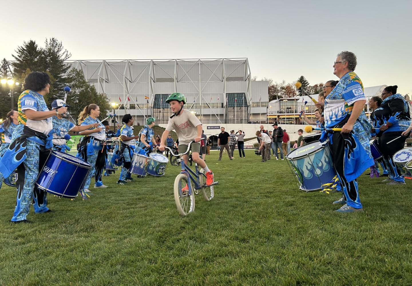 When you've got a drum line, we ride bikes through it. 