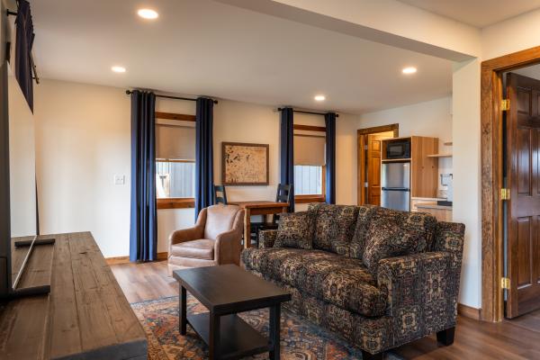 The chalet living area at the Lodge at Schroon Lake