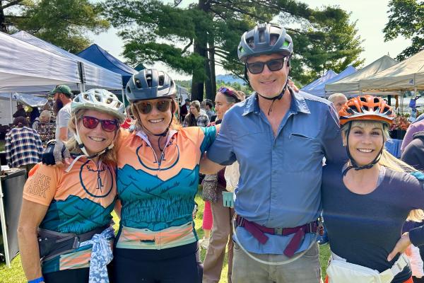 Riders enjoying the Saranac Lake Farmers Market.