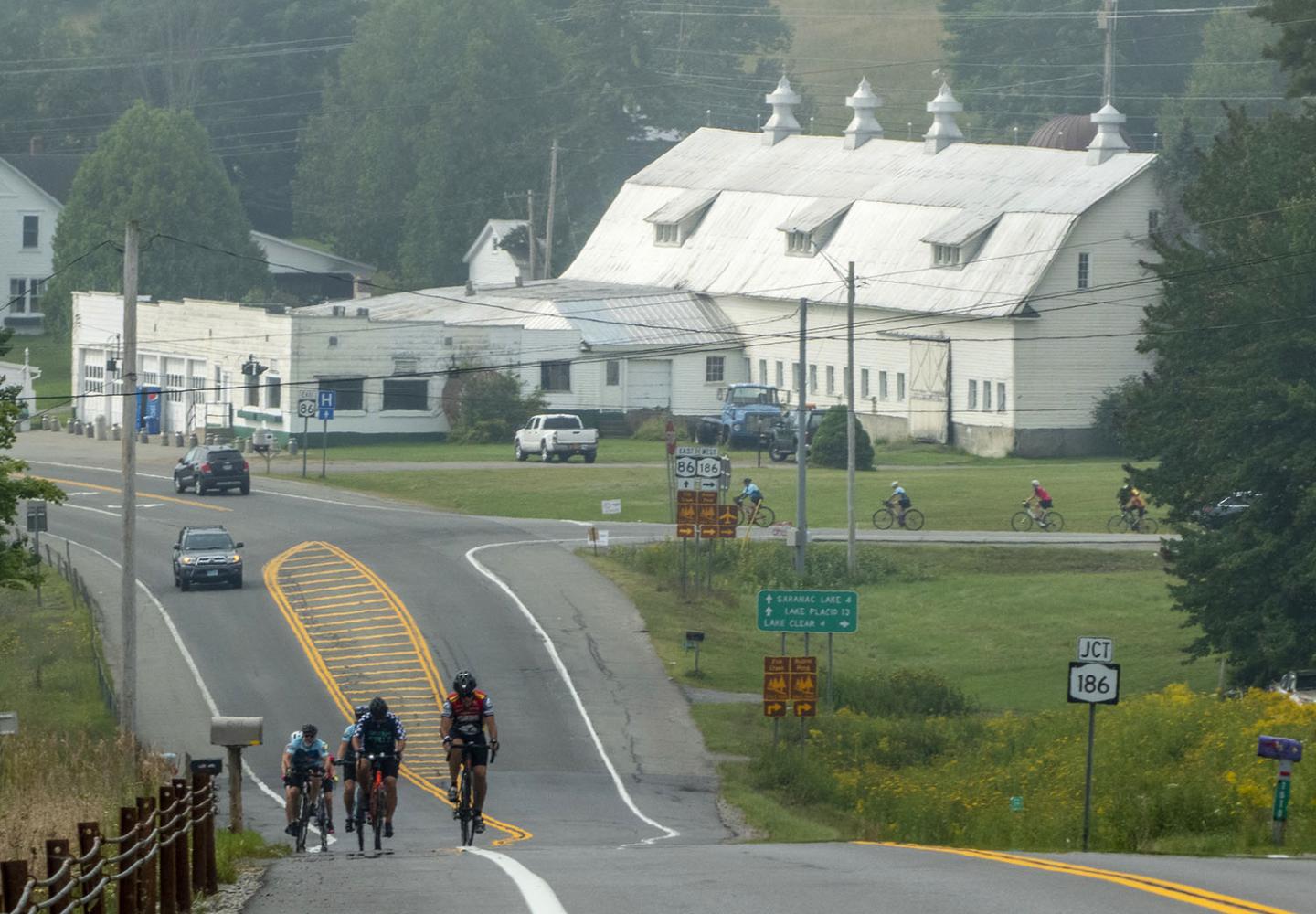 Cruising up Harrietstown Hill after a delicious rest stop at Donnelly's Ice Cream.