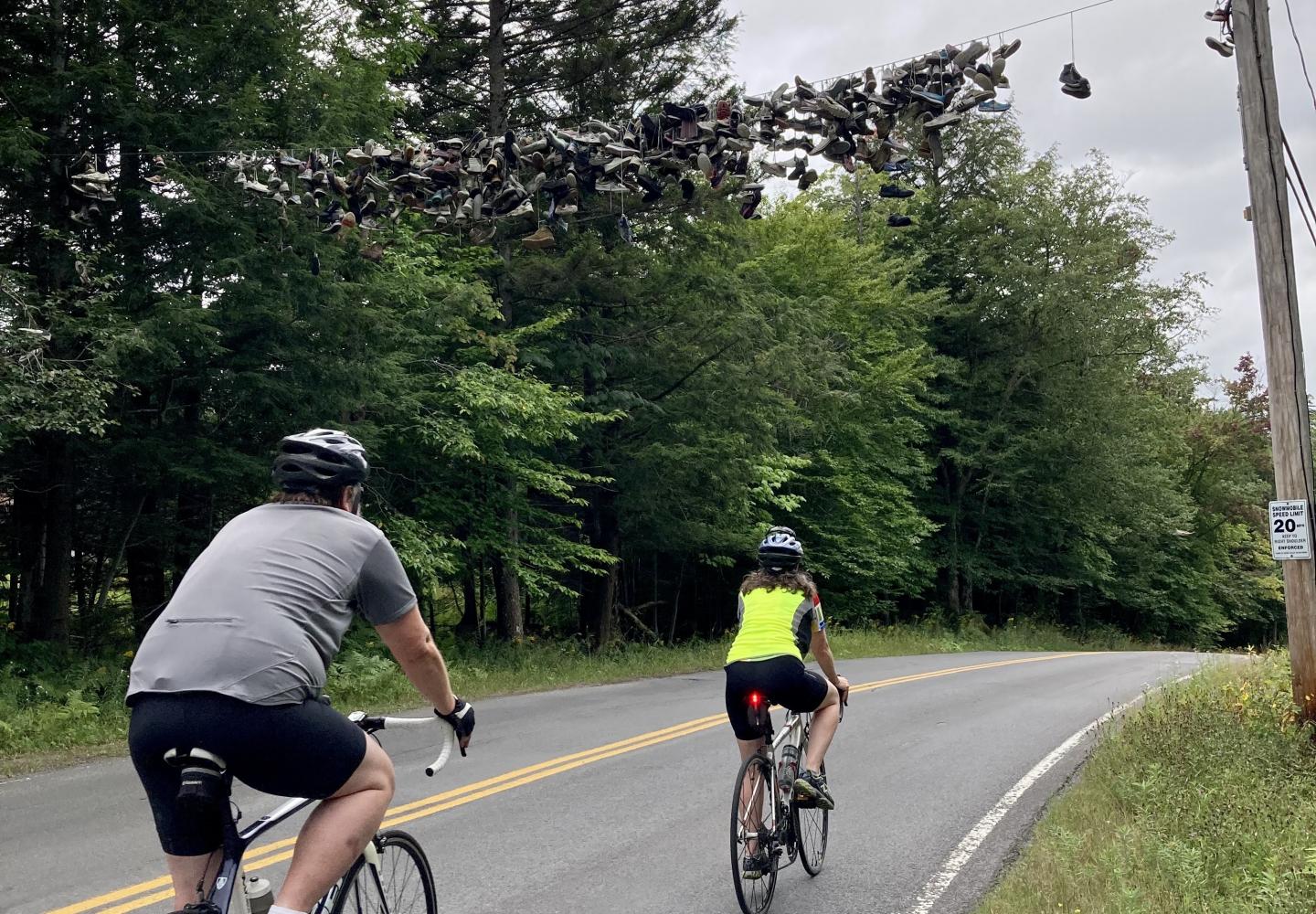 Shoes hang over the road en route to Big Moose Station.