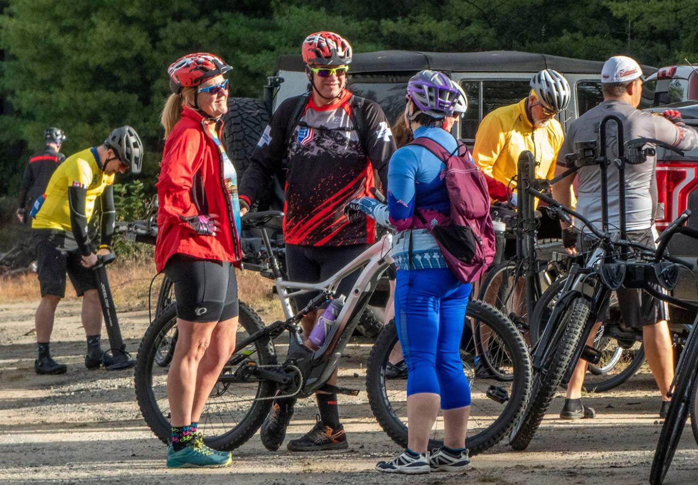 Gearing up in the Paradox Brewery parking lot to start the ride.