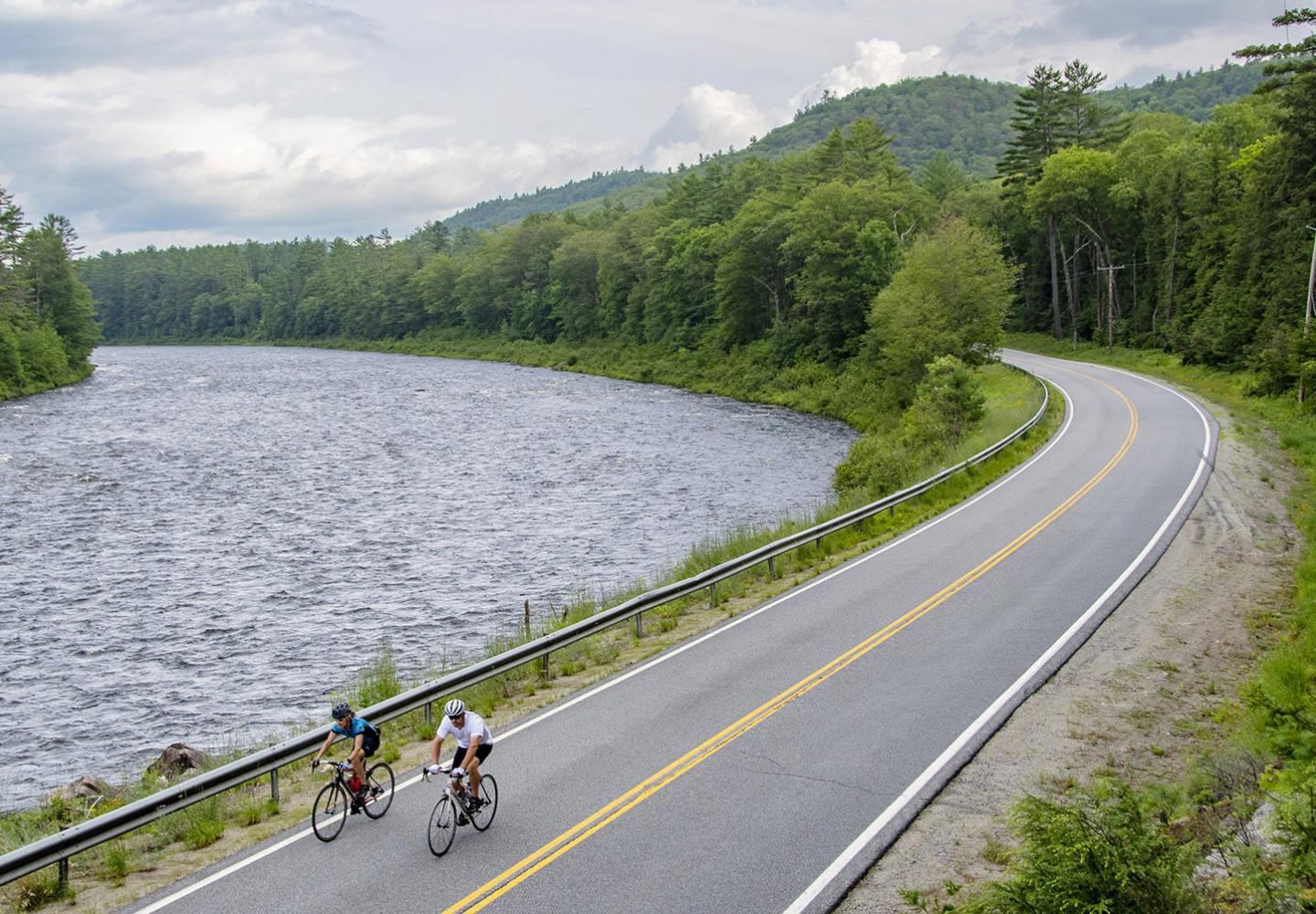 Riders cruise along the Hudson River