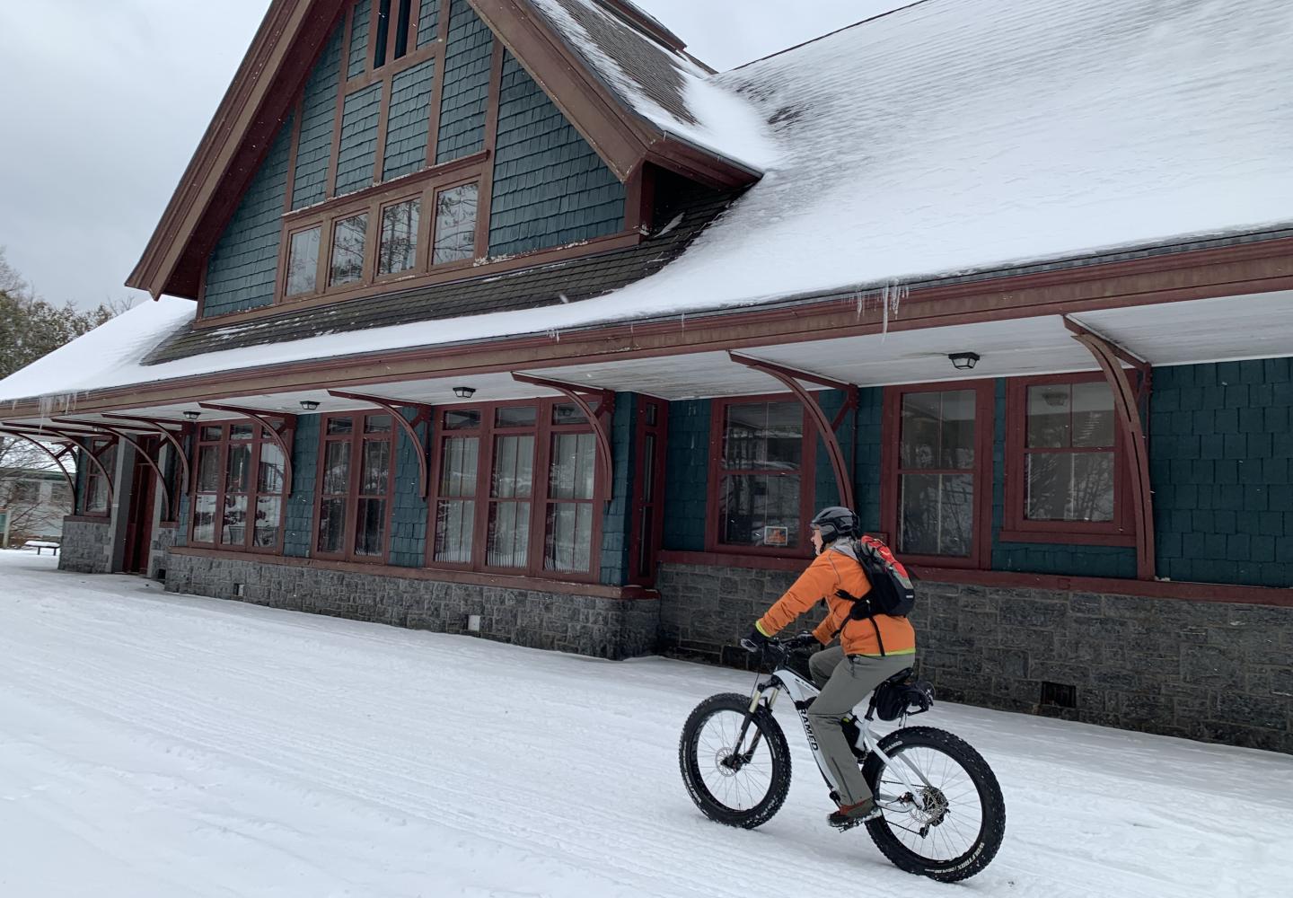 Fat biking on the Adirondack Rail Trail in Saranac Lake.