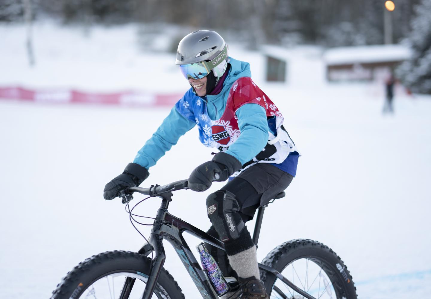 Emily O' Mahony smiles as she leaves the starting line during the Empire State Winter Games Cross-Country Biking 5K race at Mt. Pisgah on Saturday, February 5, 2022. (Photo by Kayla Breen/Newhouse School)