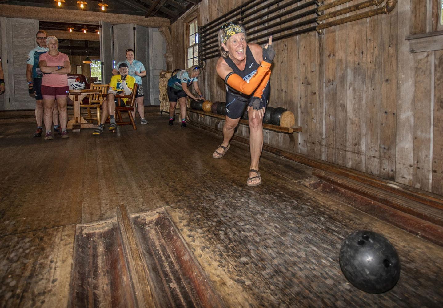 Bowling on a bike tour? Why not when you're touring a Great Camp. 