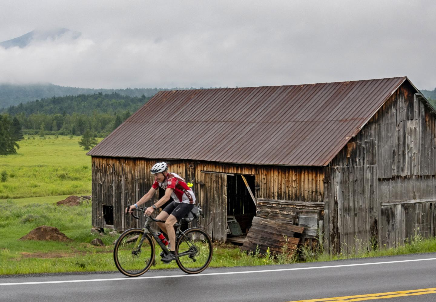 Rolling past beautiful landscape and, of course, barns. 