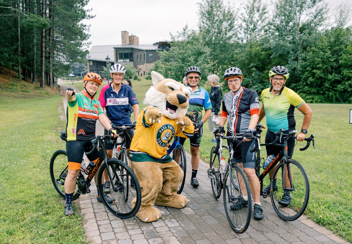 Bicyclists enjoy the kick off of the Weekender at Paul Smith's College.