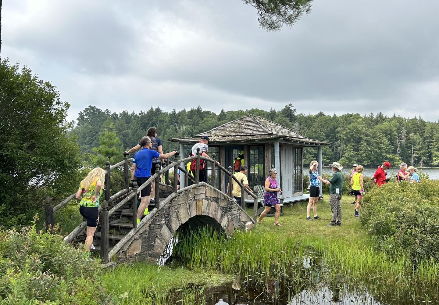 Weekender riders experience the tea house at White Pine Camp.