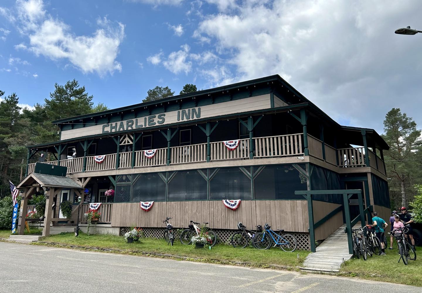 Plenty of bikes lined up for lunch at Charlie's Inn.