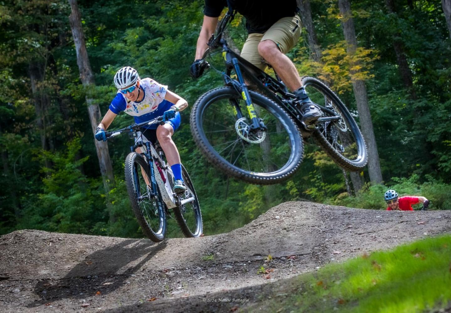 Athletes test the 2024 Whoop UCI Mountain Bike World Cup coarse at Mt Van Hoevenberg