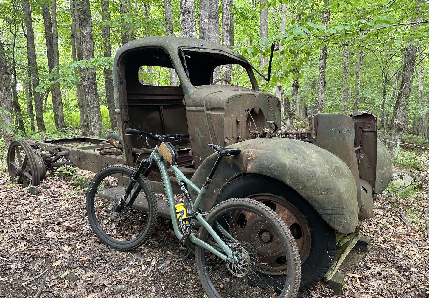 An old truck adds character and history to the Maple Ridge mountain bike network in Old Forge.