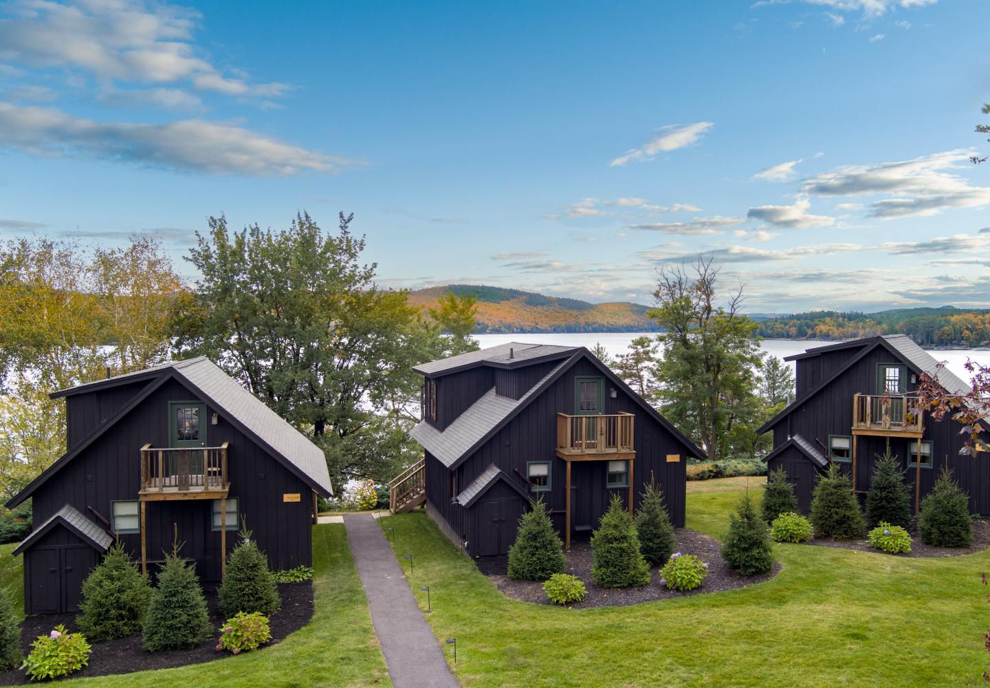 The Lodge at Schroon Lake features spacious chalets with lakefront views.