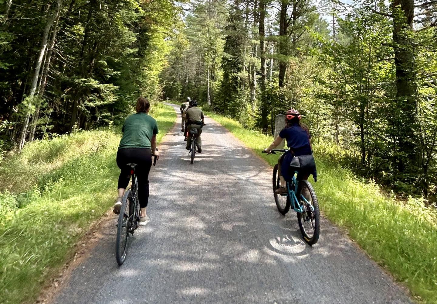 Cyclists enjoy riding on the Adirondack Rail Trail.