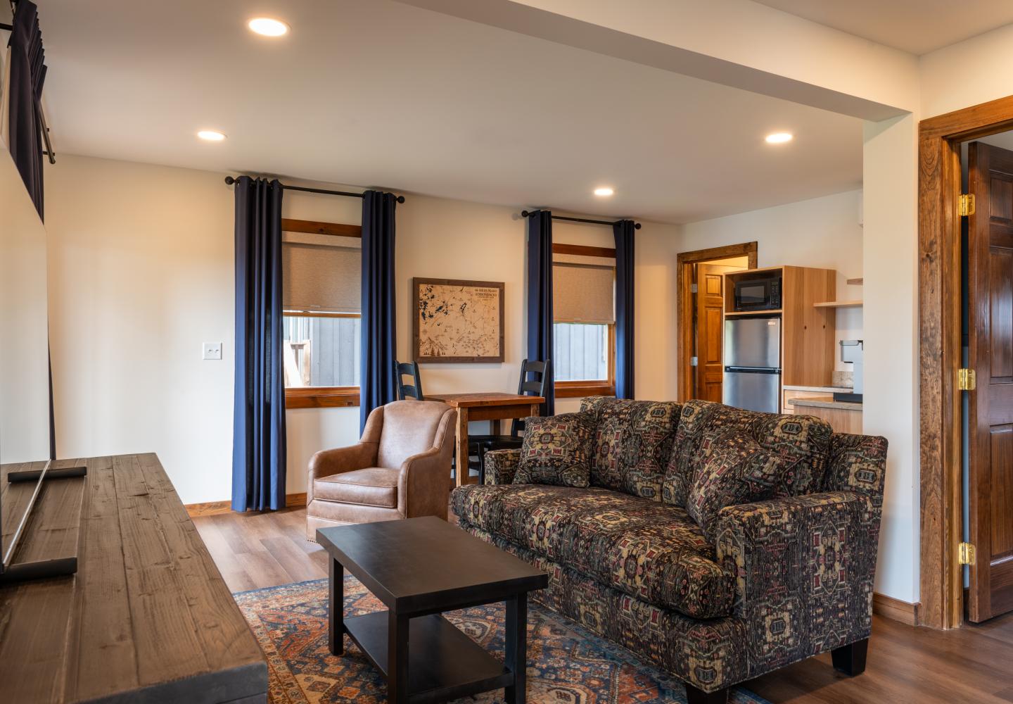 The chalet living area at the Lodge at Schroon Lake