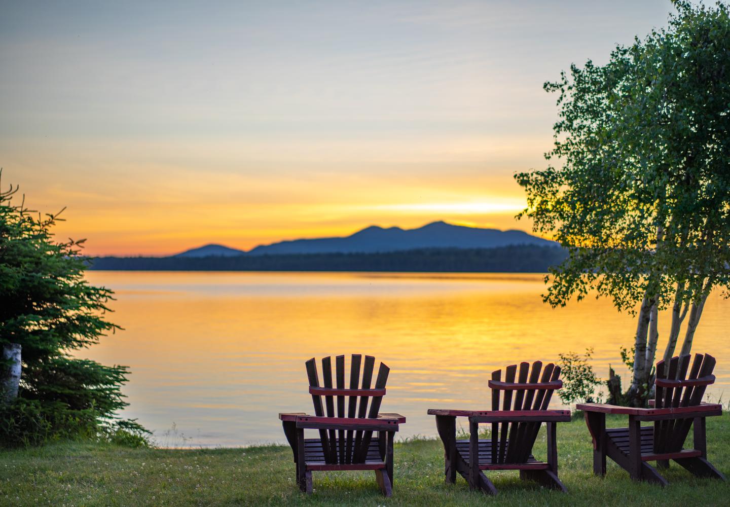 A sunset view of St. Regis Mountain from the Lake Clear Lodge.