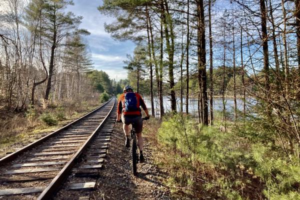 A section of the future Adirondack Rail Trail before the rails were pulled up.