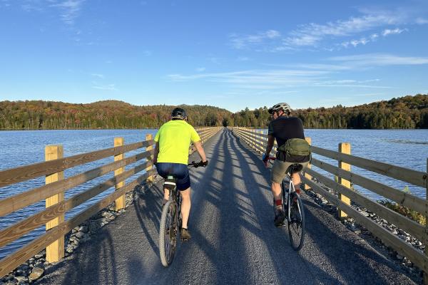 Cyclists enjoy the Adirondack Rail Trail. 