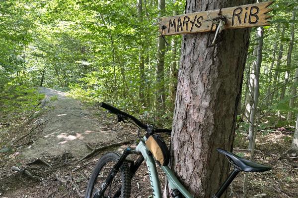 The descent of the Express trail begins on a narrow spine of bedrock dubbed Mary’s Rib.