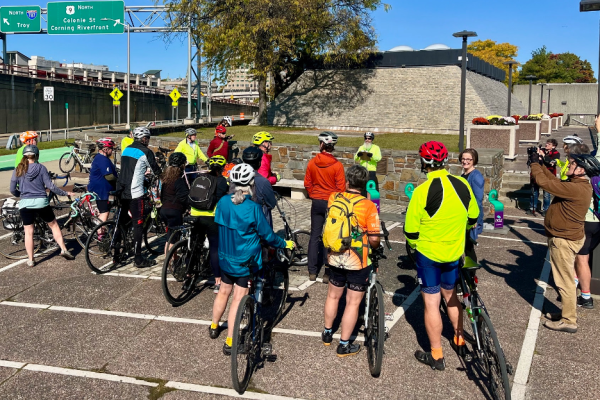 Cyclists gather for a group ride led by the New York Bicycling Coalition