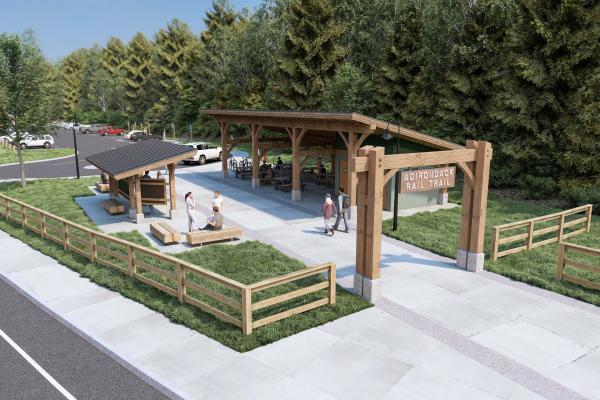 A rendering of the new Lake Placid Trailhead for the Adirondack Rail Trail.